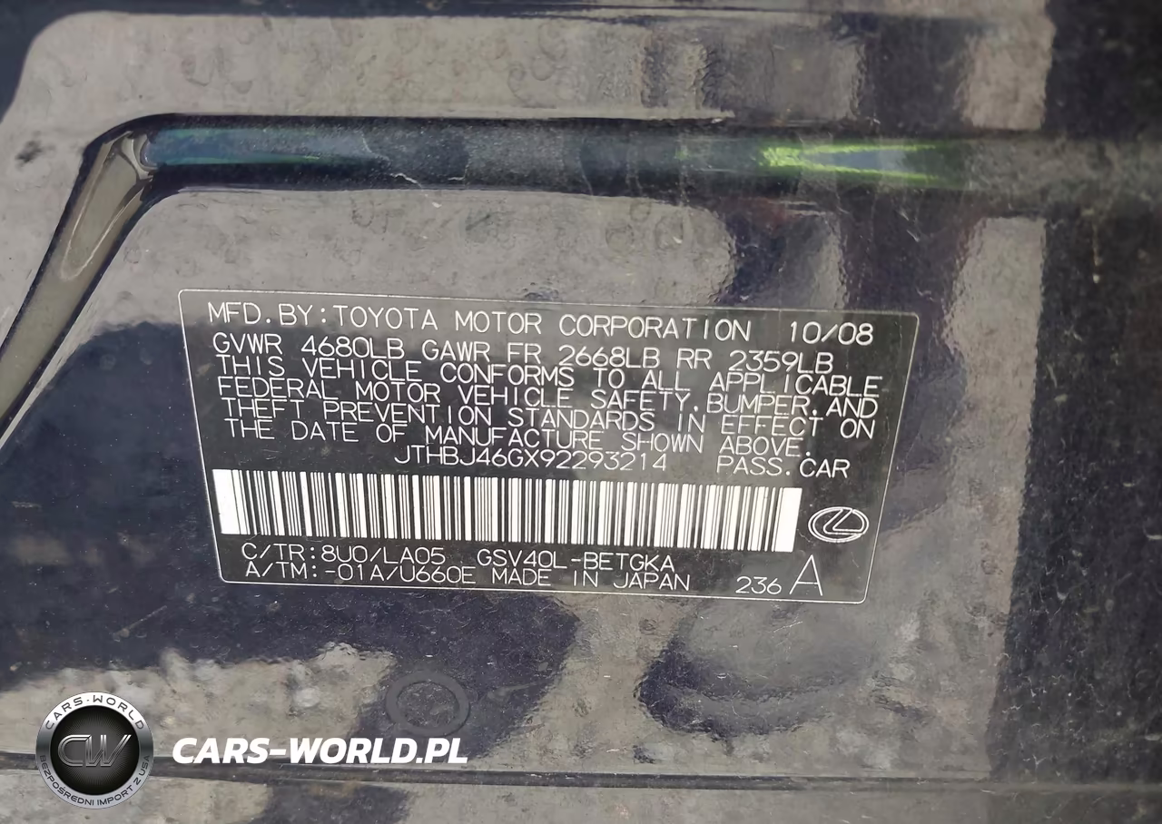 2009 Lexus Es 350 VIN:JTHBJ46GX92293214 - 9