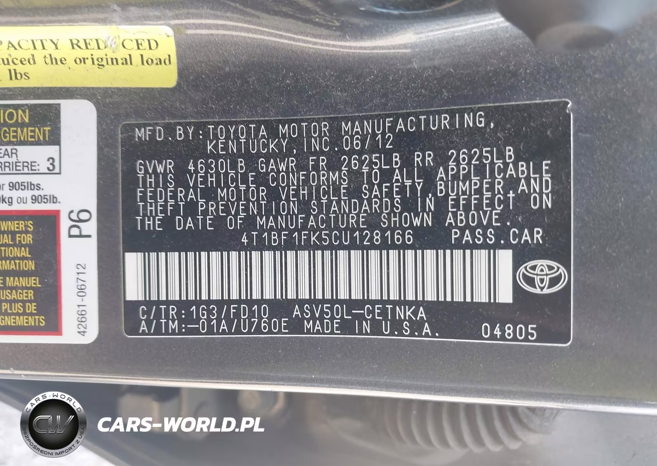 2012 Toyota Camry Le VIN:4T1BF1FK5CU128166 - 9