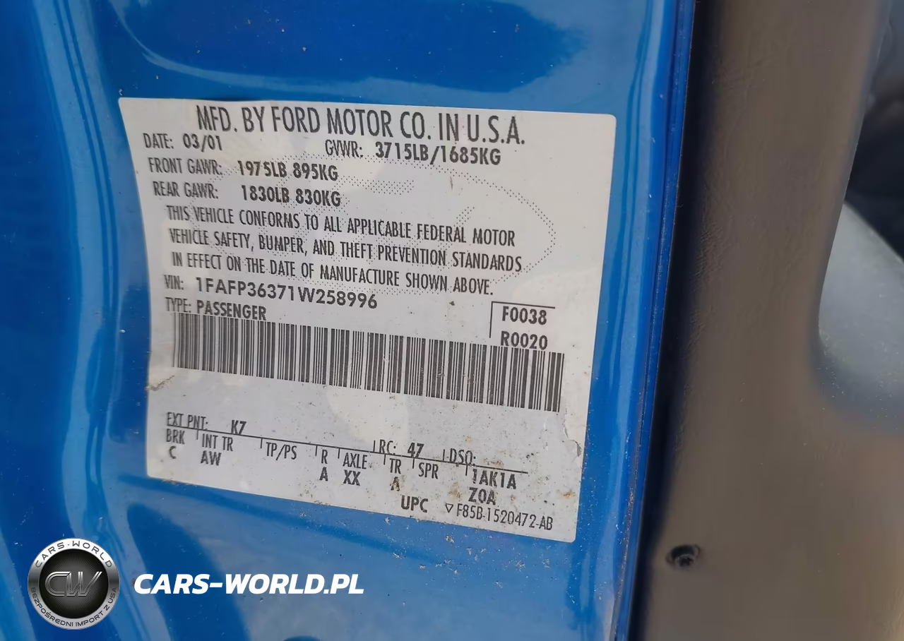 2001 Ford Focus Se VIN:1FAFP36371W258996 - 9