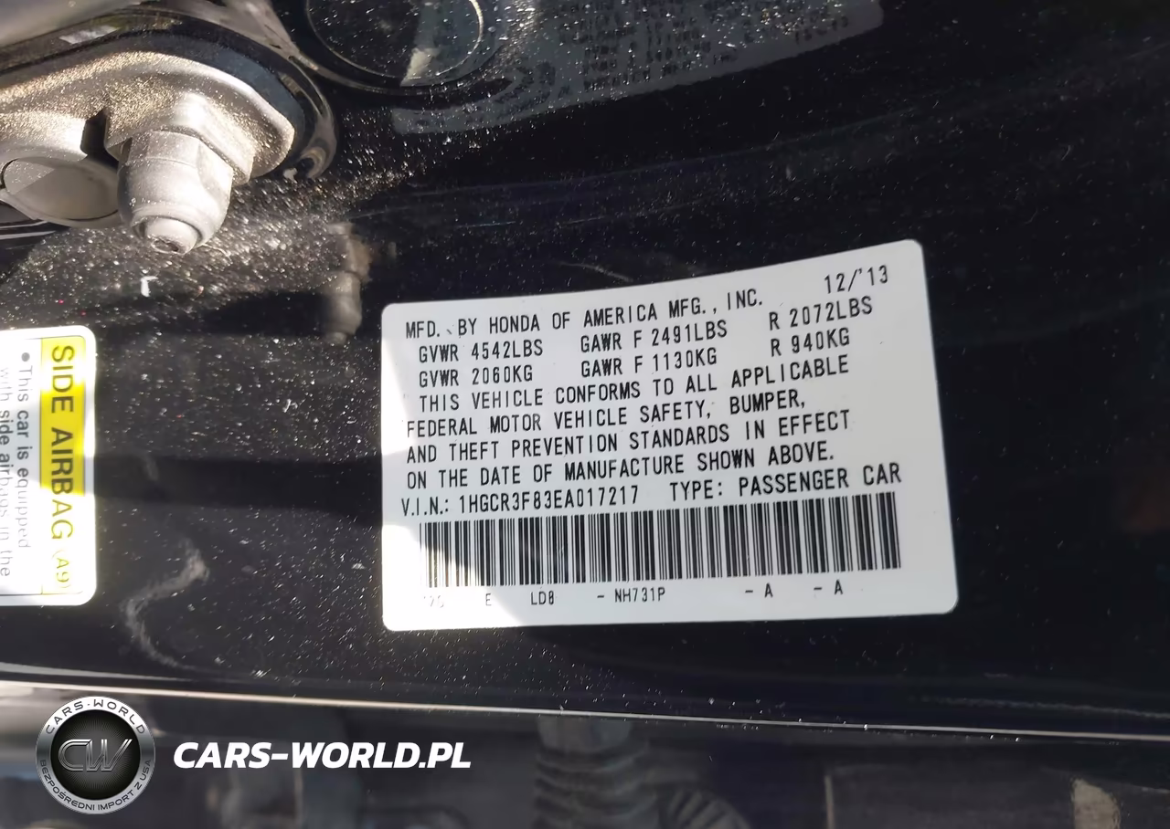 2014 Honda Accord Ex-L V-6 VIN:1HGCR3F83EA017217 - 9