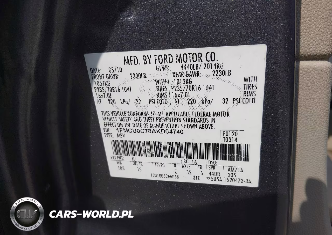 2010 Ford Escape Xls VIN:1FMCU0C78AKD04740 - 9
