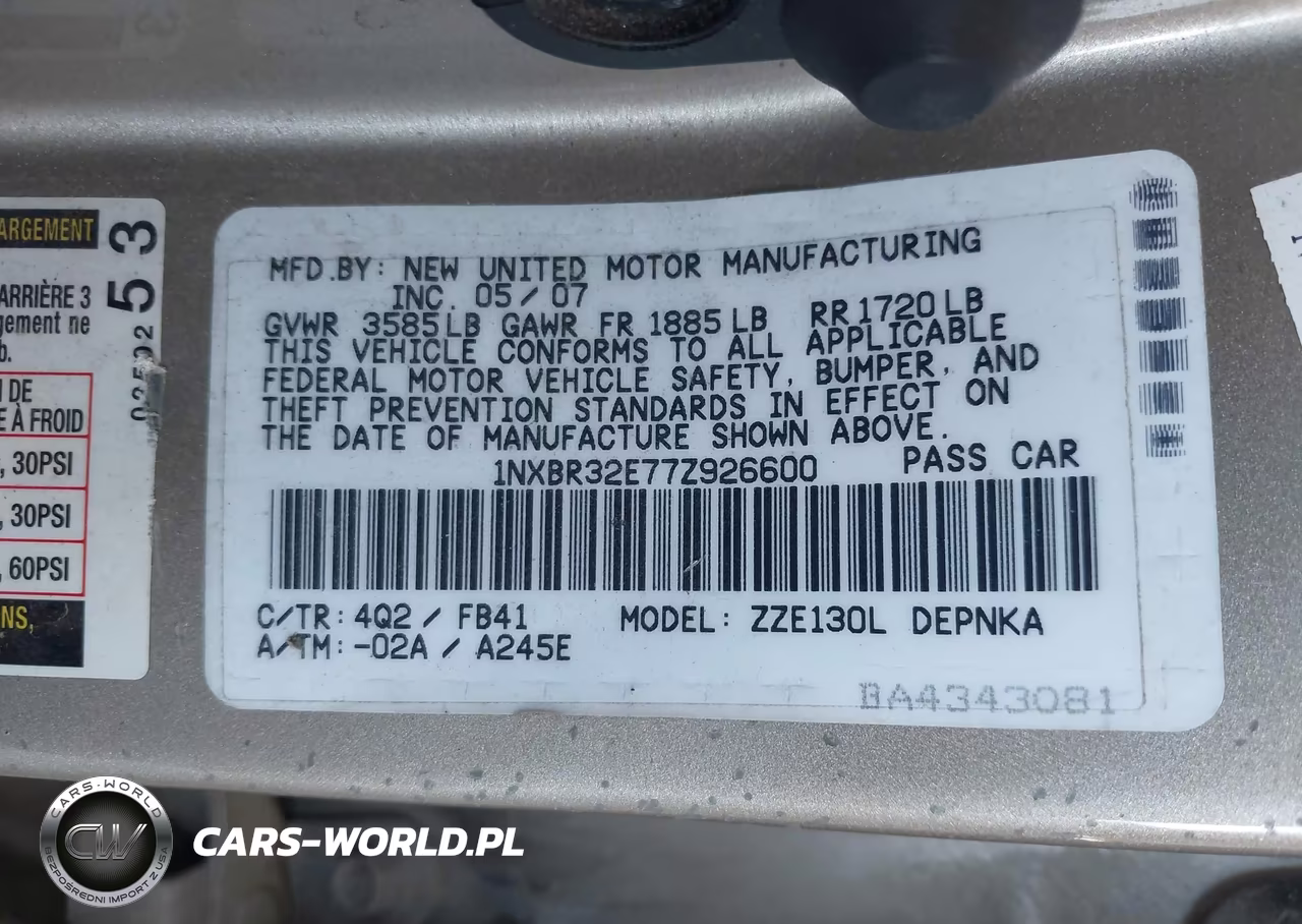 2007 Toyota Corolla Le VIN:1NXBR32E77Z926600 - 9