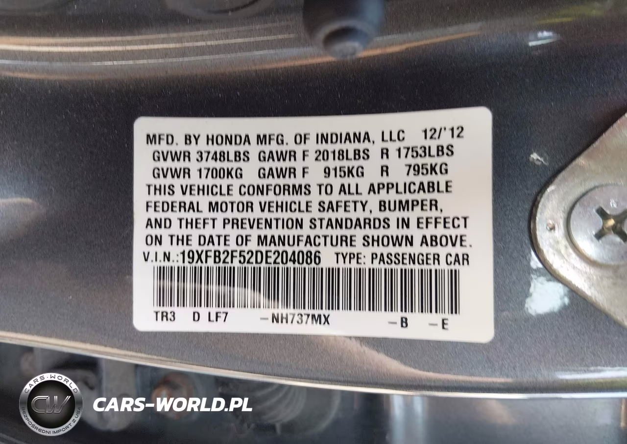 2013 Honda Civic Lx VIN:19XFB2F52DE204086 - 9