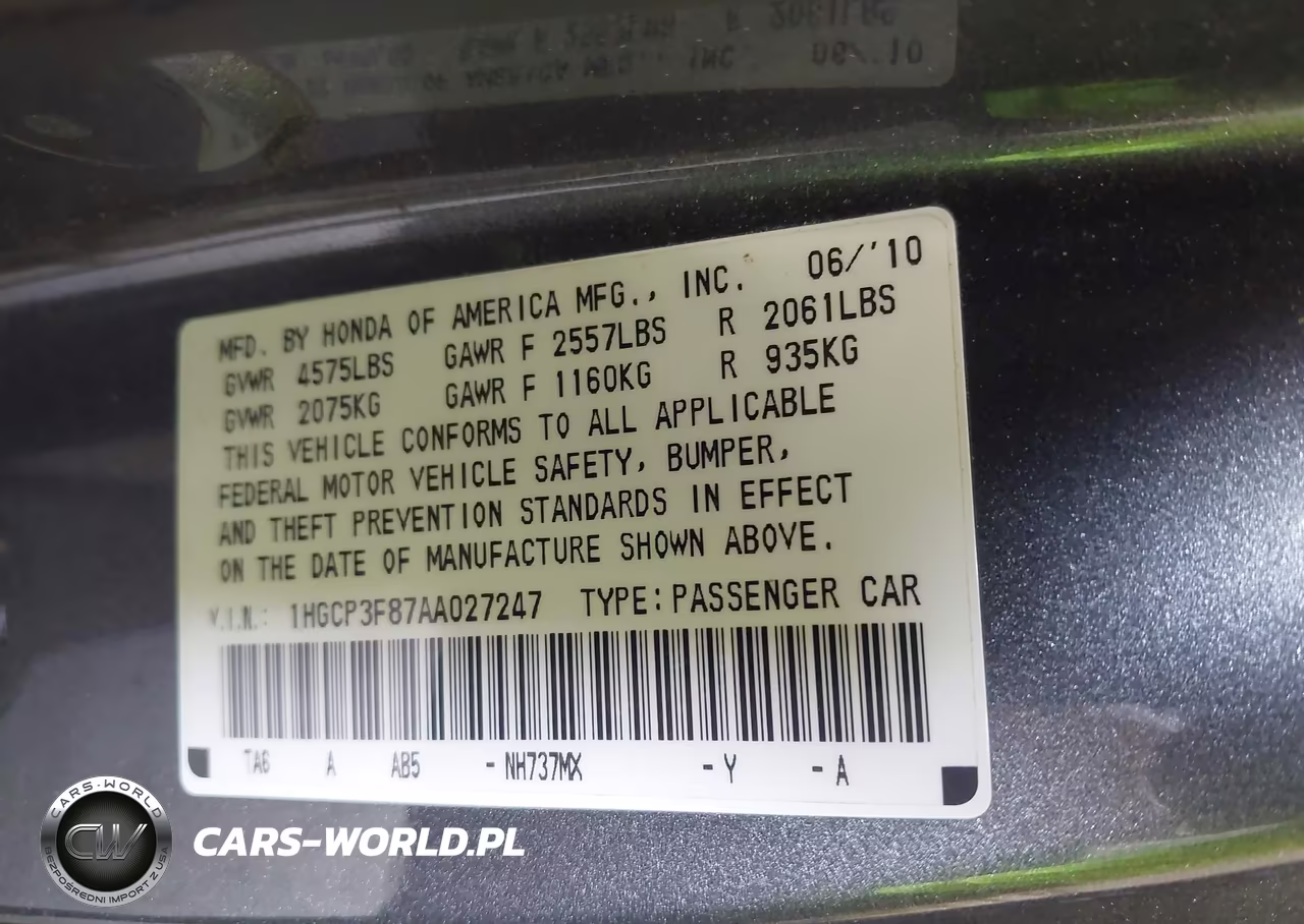 2010 Honda Accord 3.5 Ex-L VIN:1HGCP3F87AA027247 - 9