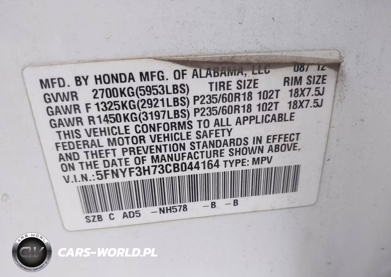 2012 Honda Pilot Ex-L VIN:5FNYF3H73CB044164 - 9