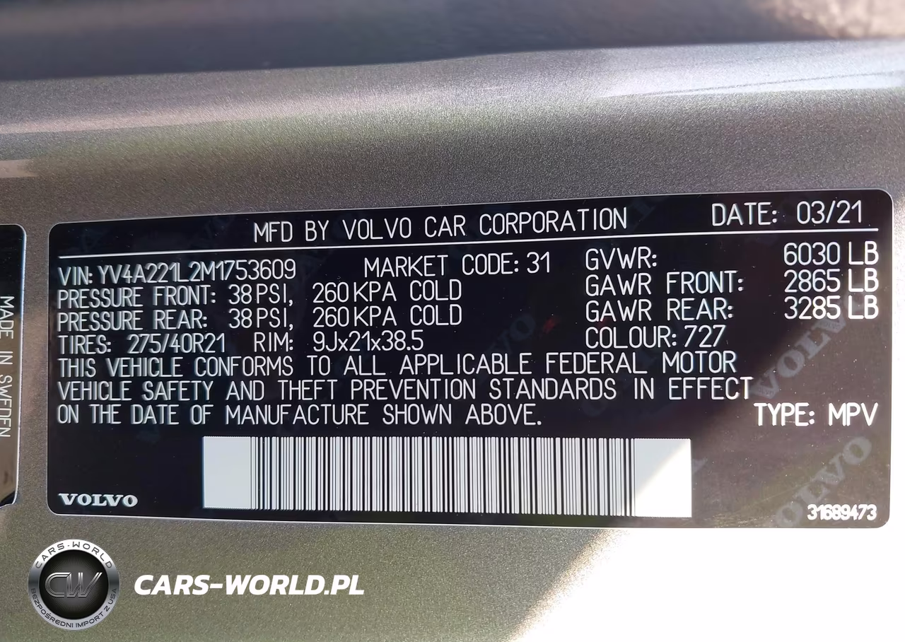 2021 Volvo Xc90 T6 Inscription 6 Passenger VIN:YV4A221L2M1753609 - 9