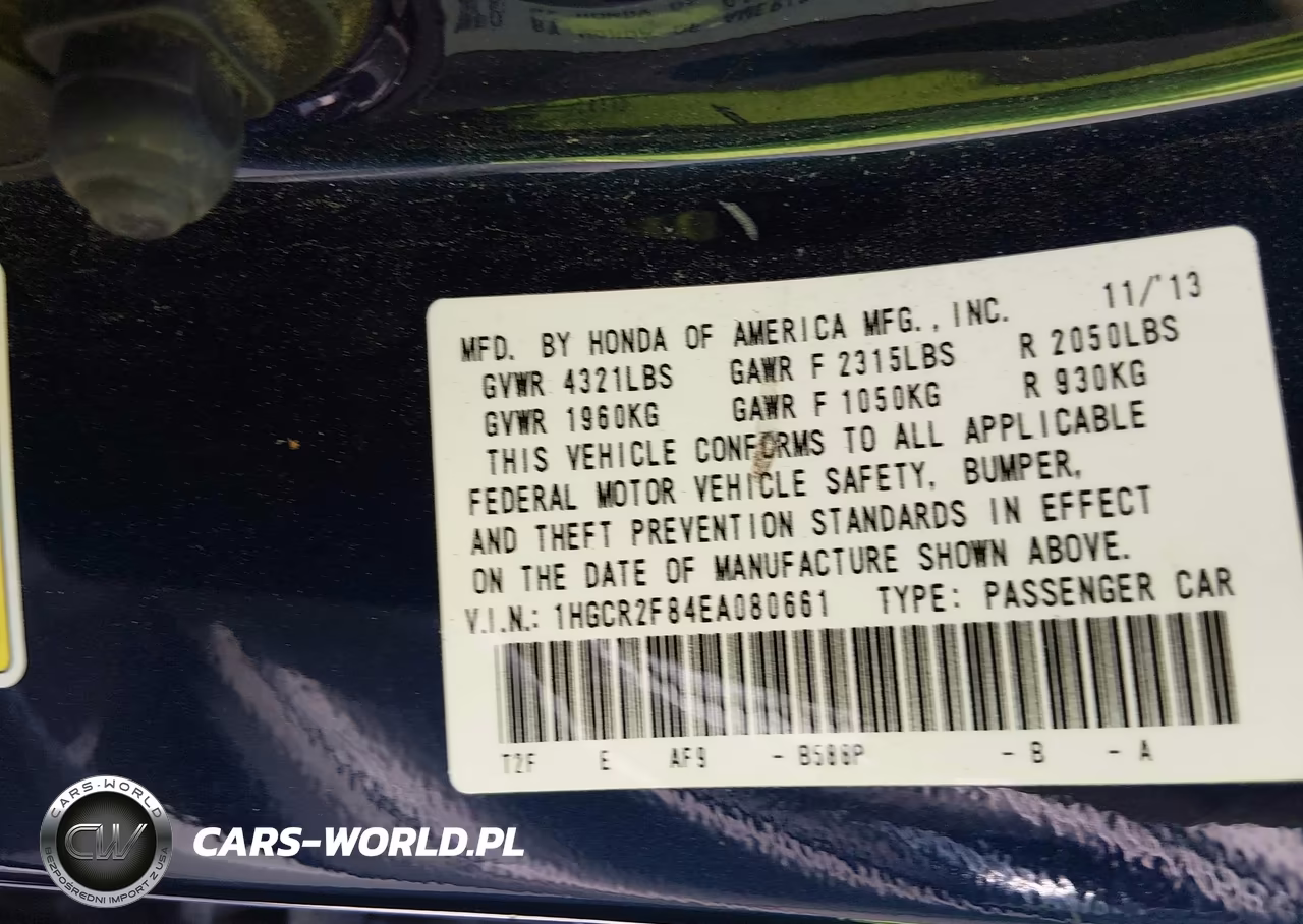 2014 Honda Accord Ex-L VIN:1HGCR2F84EA080661 - 9