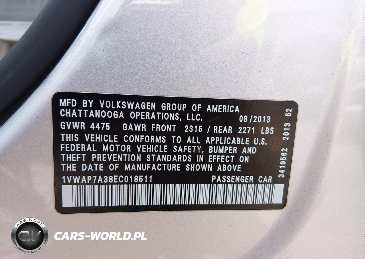 2014 Volkswagen Passat 2.5L S VIN:1VWAP7A38EC018511 - 9
