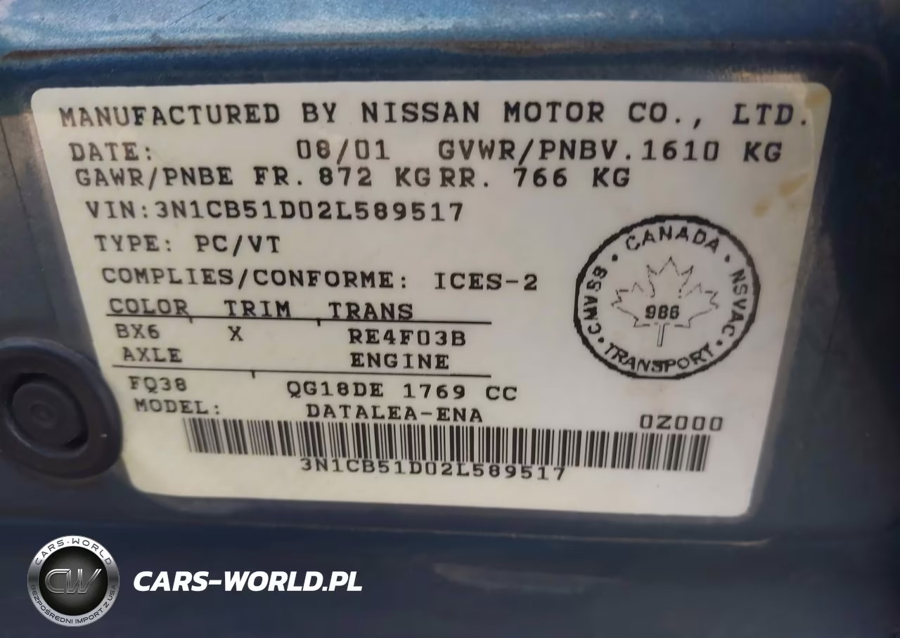 2002 Nissan Sentra Gxe VIN:3N1CB51D02L589517 - 9