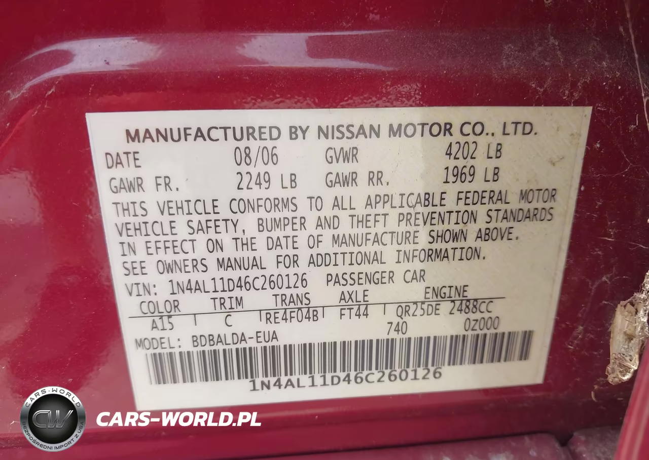 2006 Nissan Altima 2.5 S VIN:1N4AL11D46C260126 - 9