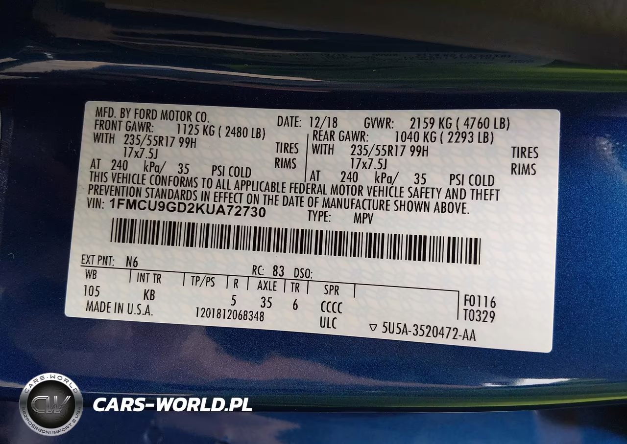 2019 Ford Escape Se VIN:1FMCU9GD2KUA72730 - 9