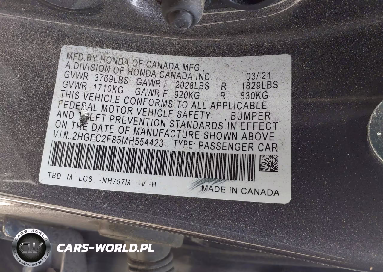 2021 Honda Civic Sport VIN:2HGFC2F85MH554423 - 9