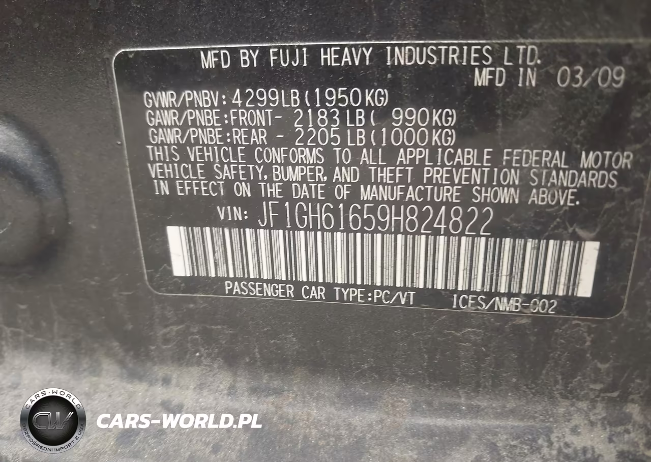 2009 Subaru Impreza 2.5I VIN:JF1GH61659H824822 - 9