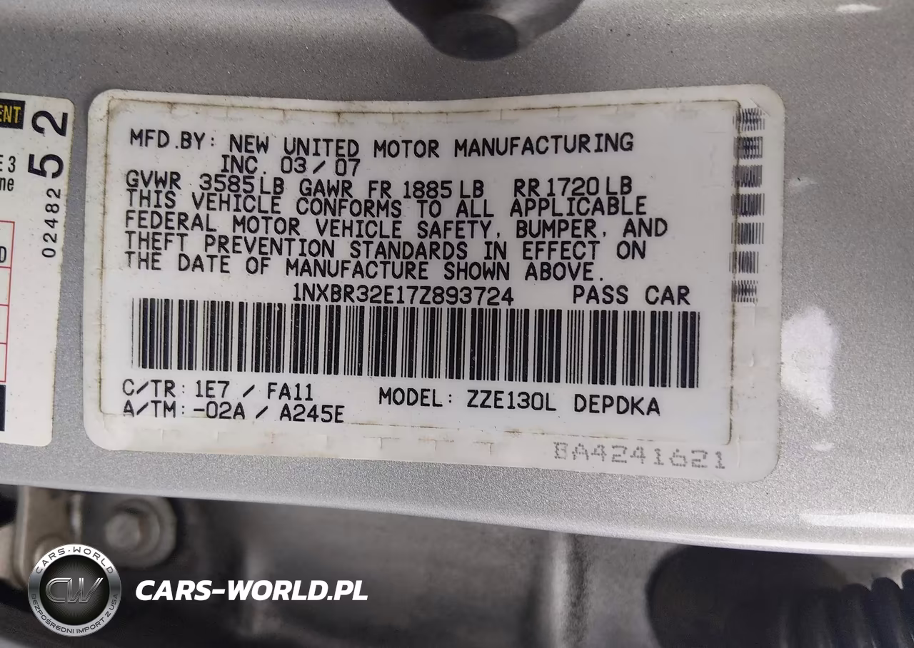 2007 Toyota Corolla Ce VIN:1NXBR32E17Z893724 - 9