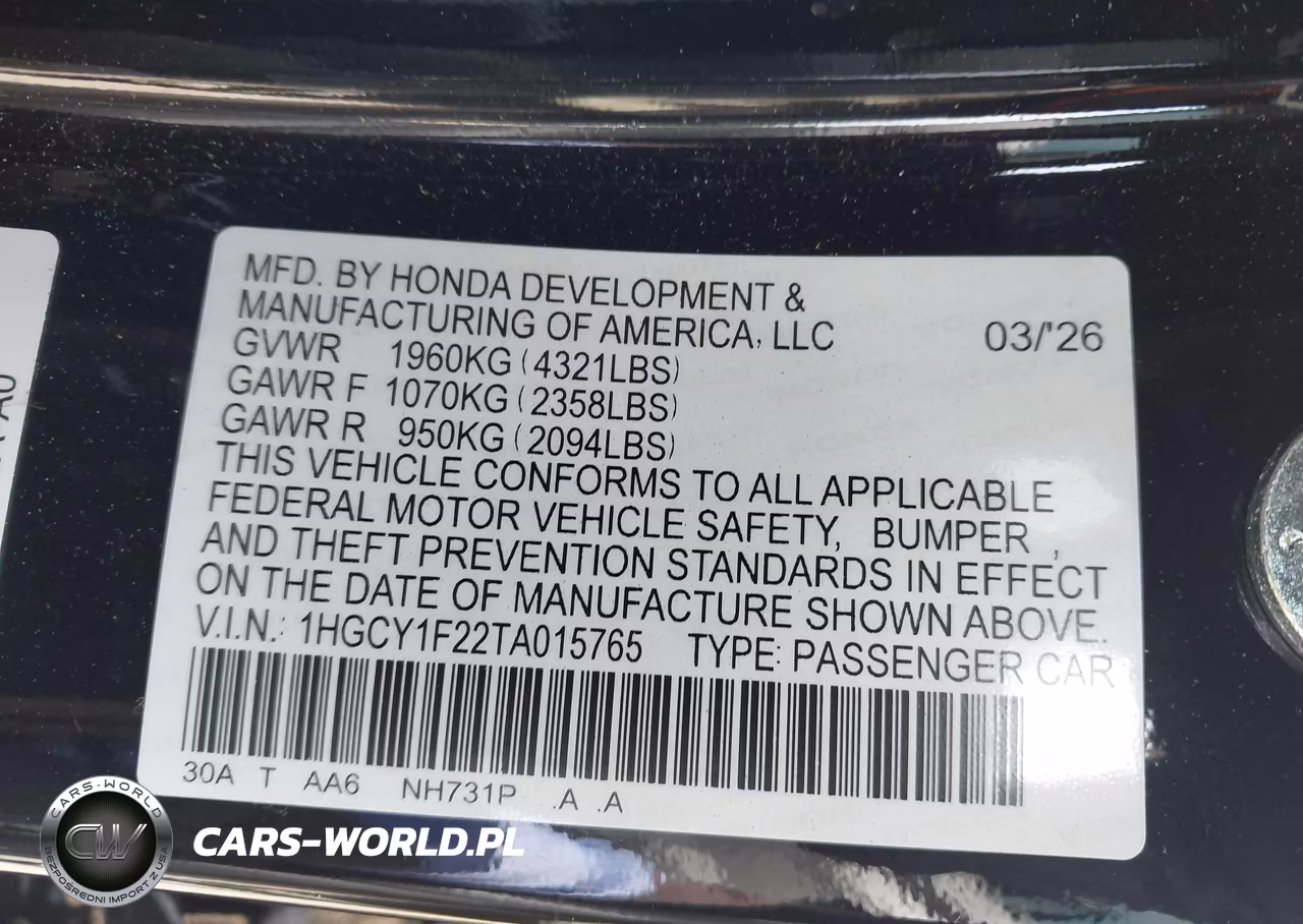 2026 Honda Accord Lx VIN:1HGCY1F22TA015765 - 9