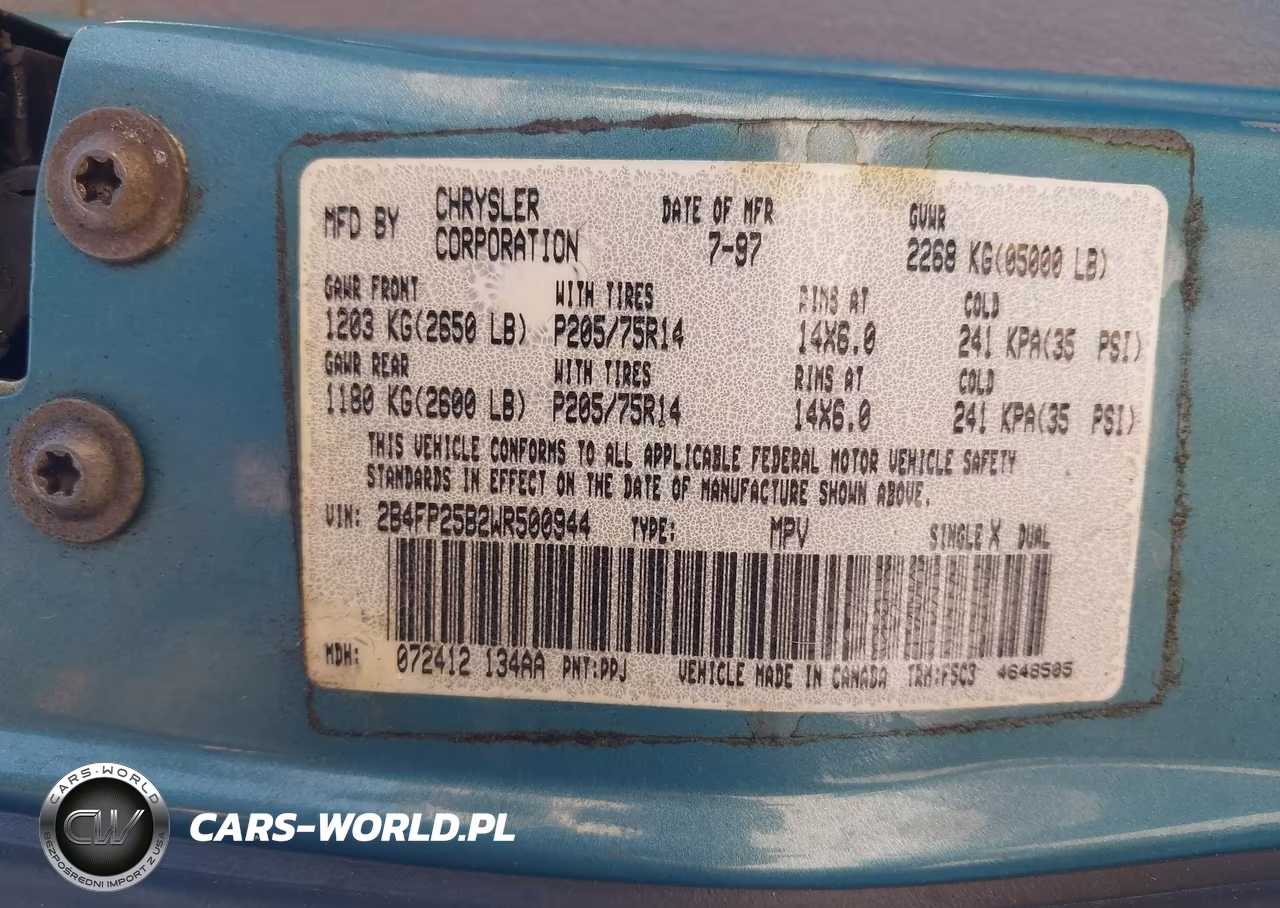 1998 Dodge Caravan VIN:2B4FP25B2WR500944 - 9