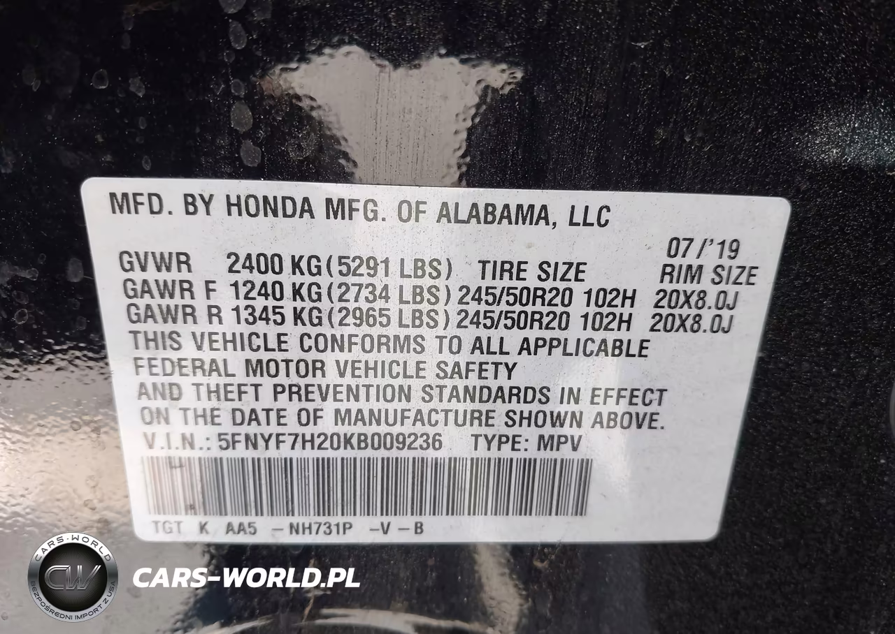 2019 Honda Passport Sport VIN:5FNYF7H20KB009236 - 9
