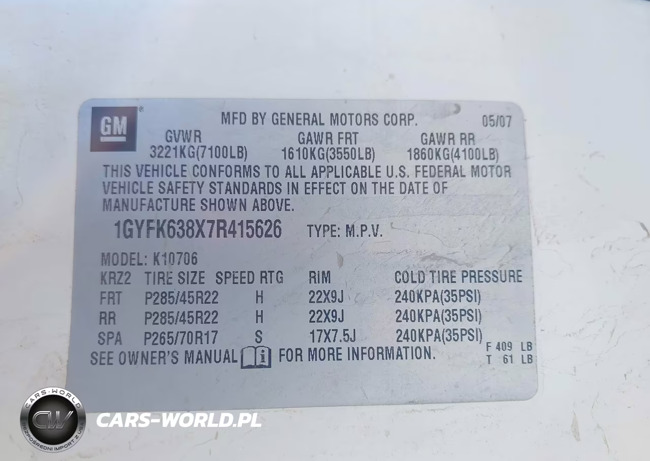 2007 Cadillac Escalade VIN:1GYFK638X7R415626 - 9