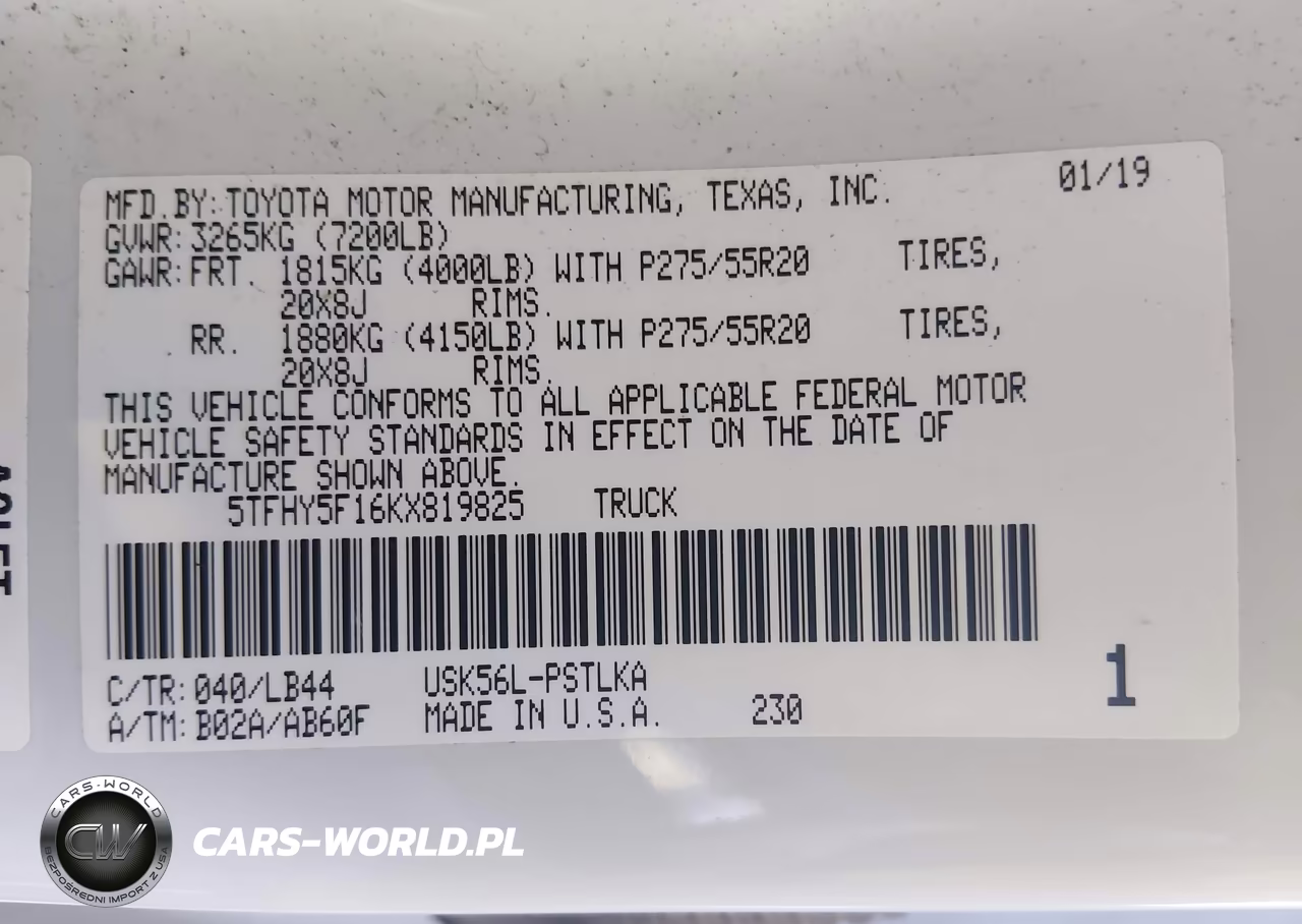 2019 Toyota Tundra Limited 5.7L V8 VIN:5TFHY5F16KX819825 - 9