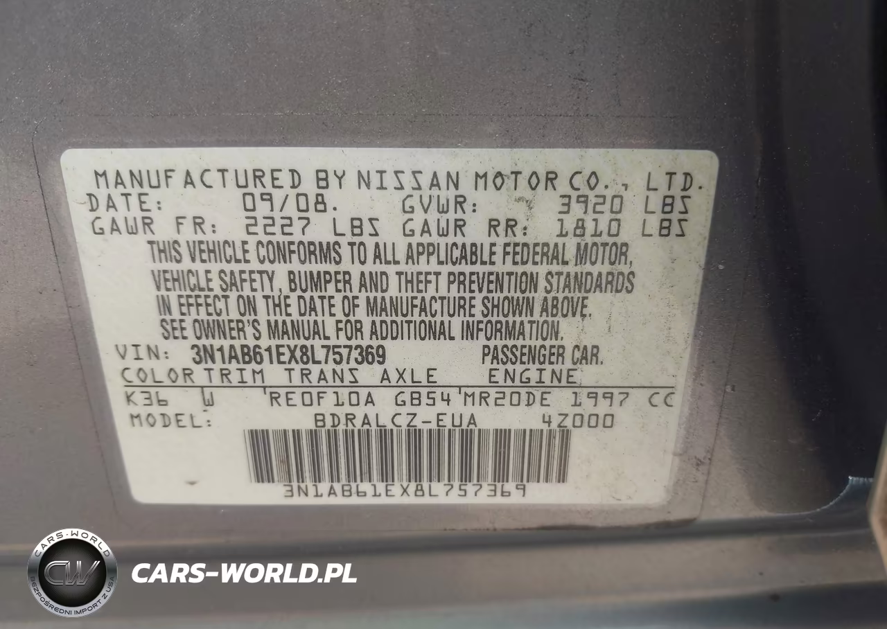 2008 Nissan Sentra 2.0 VIN:3N1AB61EX8L757369 - 9