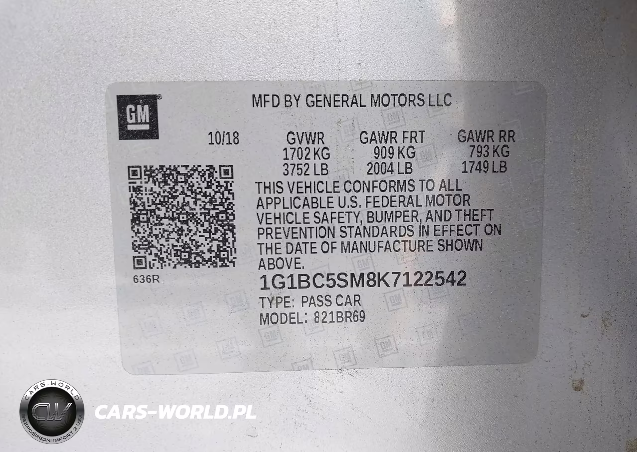 2019 Chevrolet Cruze Ls VIN:1G1BC5SM8K7122542 - 9