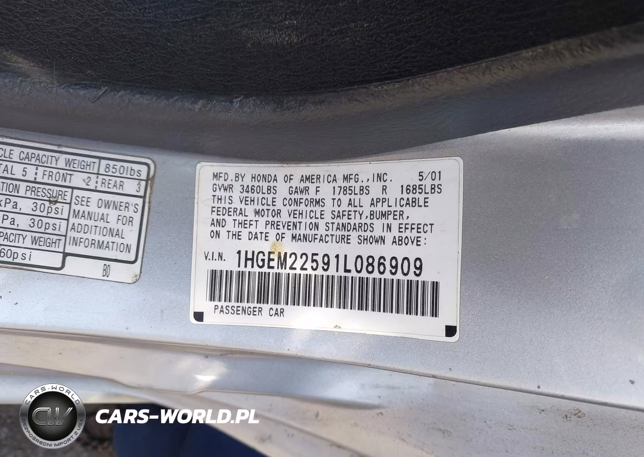 2001 Honda Civic Lx VIN:1HGEM22591L086909 - 9
