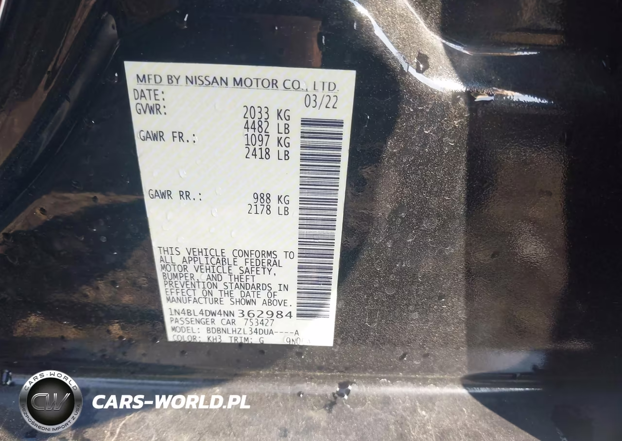 2022 Nissan Altima Sv Intelligent Awd VIN:1N4BL4DW4NN362984 - 9