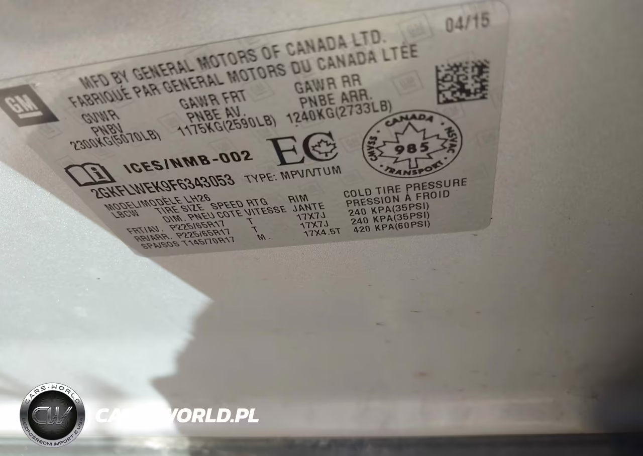 2015 GMC Terrain Sle-2 VIN:2GKFLWEK9F6343053 - 9