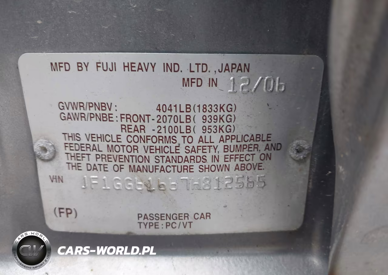 2007 Subaru Impreza 2.5I VIN:JF1GG61667H812565 - 9