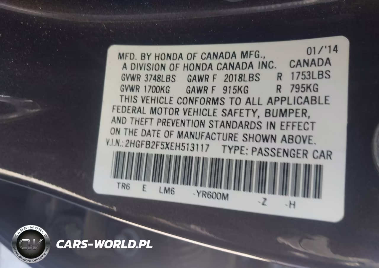 2014 Honda Civic Lx VIN:2HGFB2F5XEH513117 - 9
