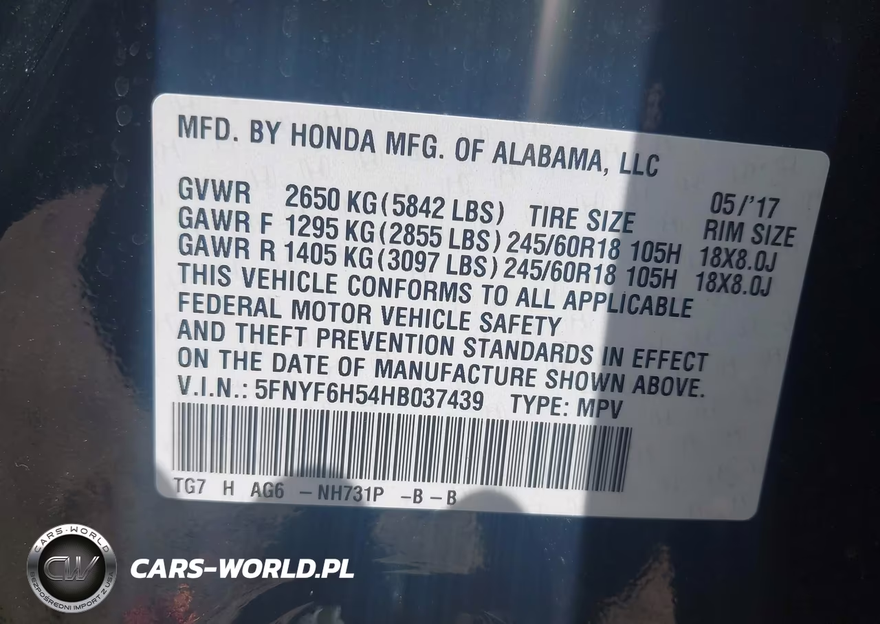 2017 Honda Pilot Ex-L VIN:5FNYF6H54HB037439 - 9