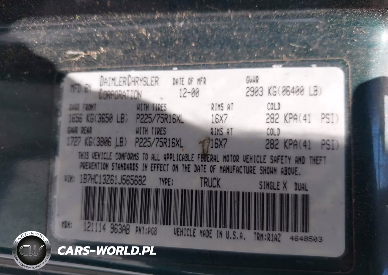 2001 Dodge Ram 1500 St VIN:1B7HC13Z61J565682 - 9