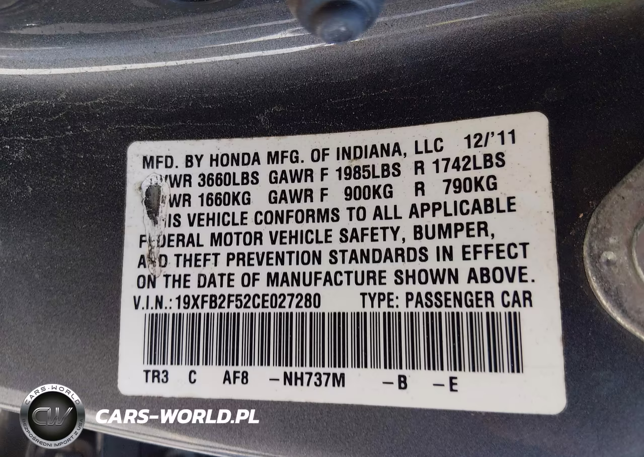 2012 Honda Civic Lx VIN:19XFB2F52CE027280 - 9