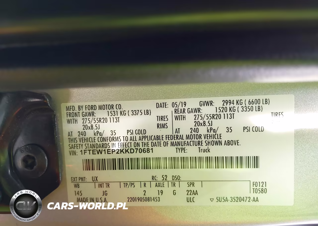 2019 Ford F-150 Xl VIN:1FTEW1EP2KKD70681 - 9