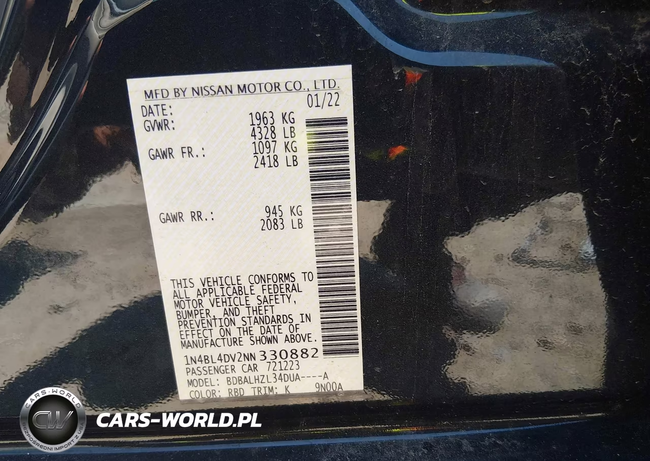 2022 Nissan Altima Sv Fwd VIN:1N4BL4DV2NN330882 - 9