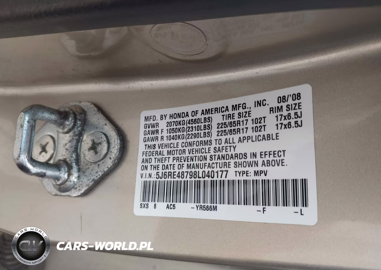 2008 Honda Cr-V Ex-L VIN:5J6RE48798L040177 - 9