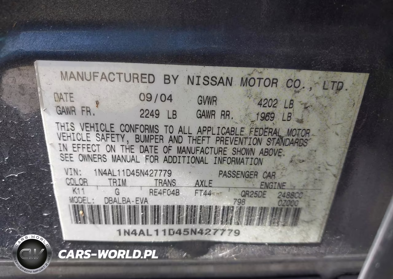 2005 Nissan Altima 2.5 S VIN:1N4AL11D45N427779 - 9
