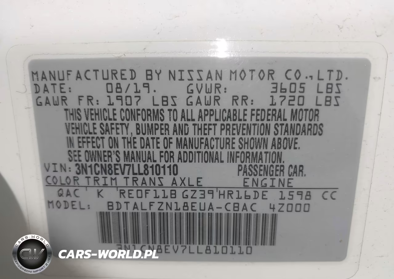 2020 Nissan Versa Sv Xtronic Cvt VIN:3N1CN8EV7LL810110 - 9