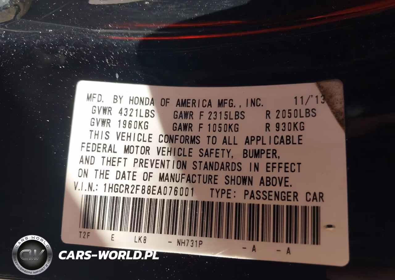 2014 Honda Accord Ex-L VIN:1HGCR2F88EA076001 - 9