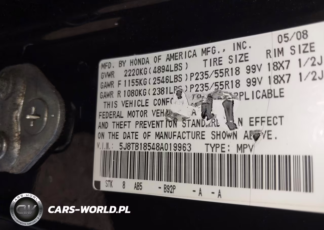 2008 Acura Rdx VIN:5J8TB18548A019963 - 9