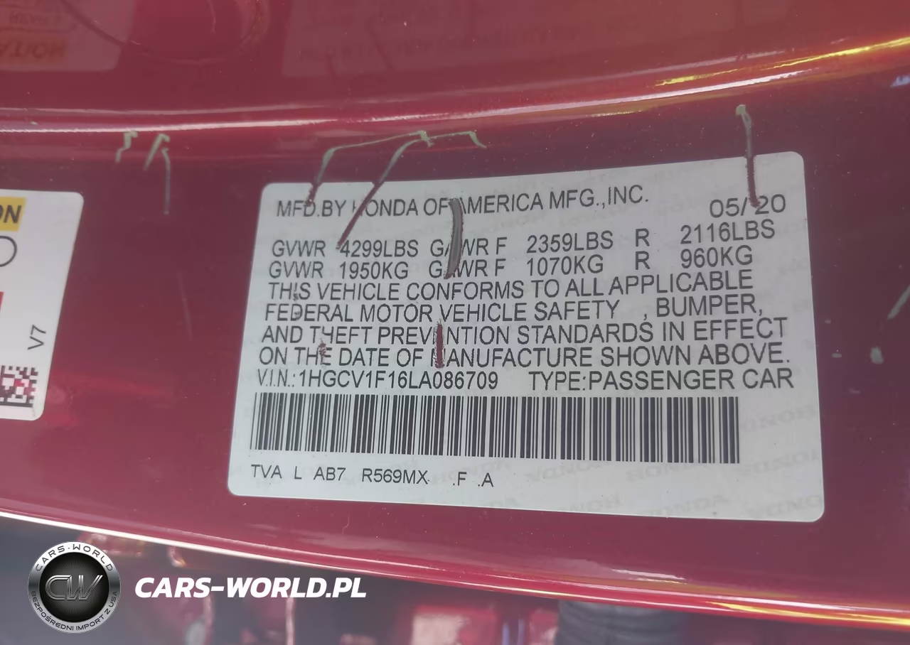 2020 Honda Accord Lx VIN:1HGCV1F16LA086709 - 9