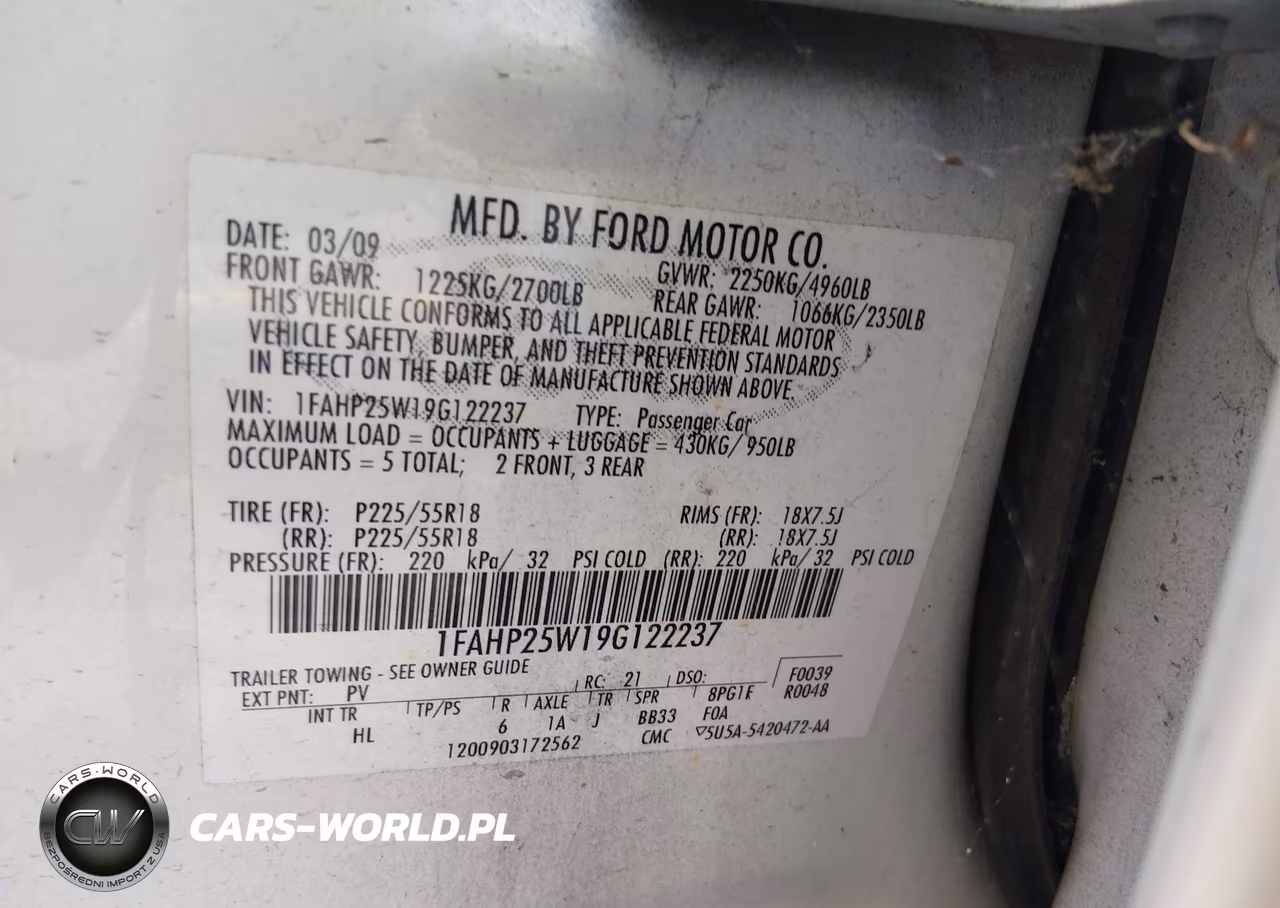 2009 Ford Taurus Limited VIN:1FAHP25W19G122237 - 9