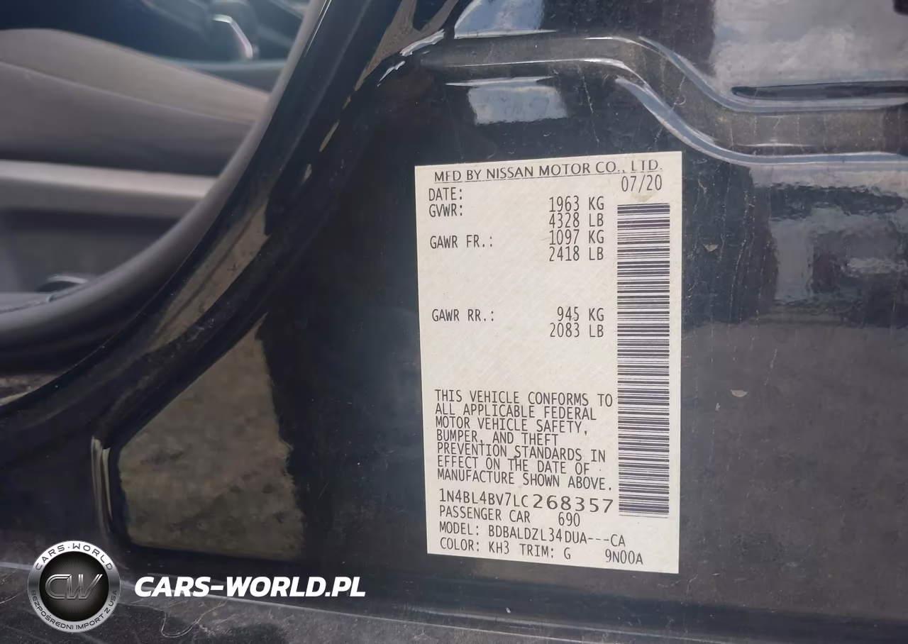 2020 Nissan Altima S Fwd VIN:1N4BL4BV7LC268357 - 9