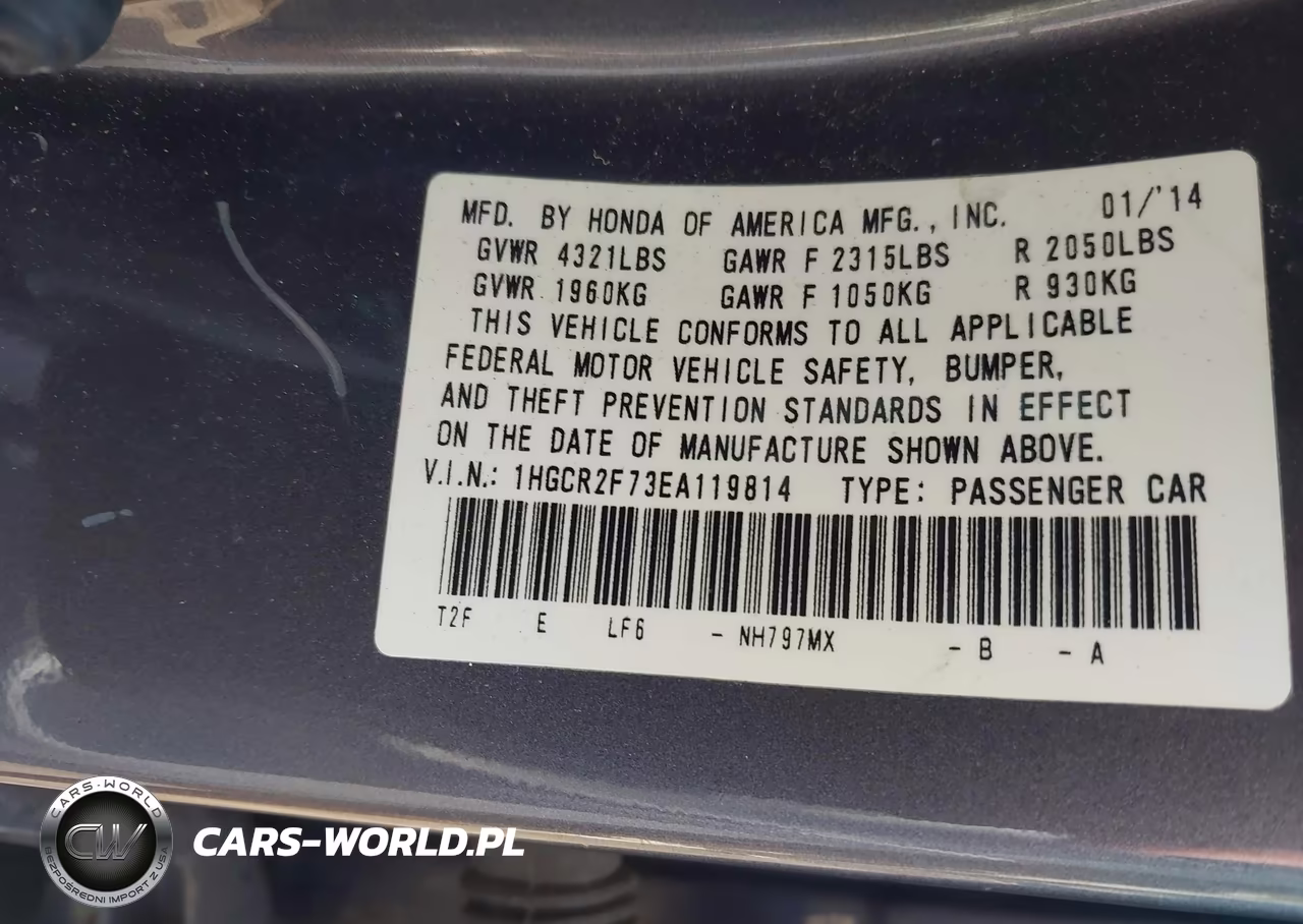 2014 Honda Accord Ex VIN:1HGCR2F73EA119814 - 9