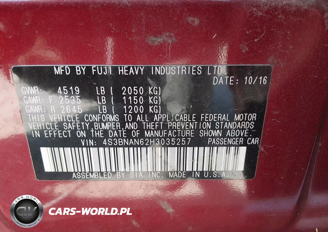 2017 Subaru Legacy 2.5I Limited VIN:4S3BNAN62H3035257 - 9