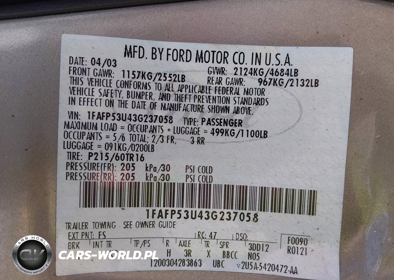 2003 Ford Taurus Se VIN:1FAFP53U43G237058 - 9