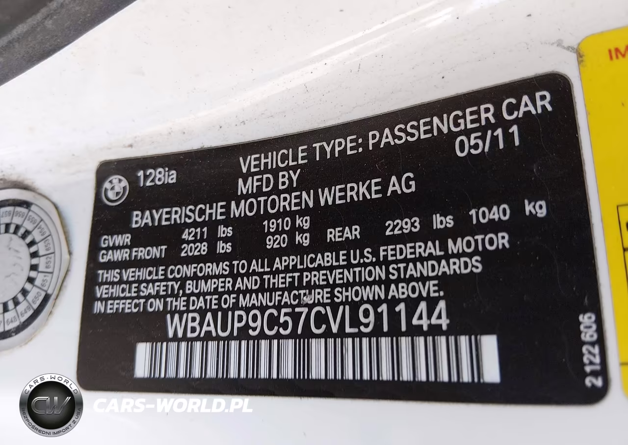 2012 BMW 128I VIN:WBAUP9C57CVL91144 - 9