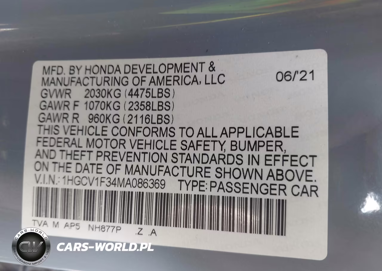 2021 Honda Accord Sport VIN:1HGCV1F34MA086369 - 9