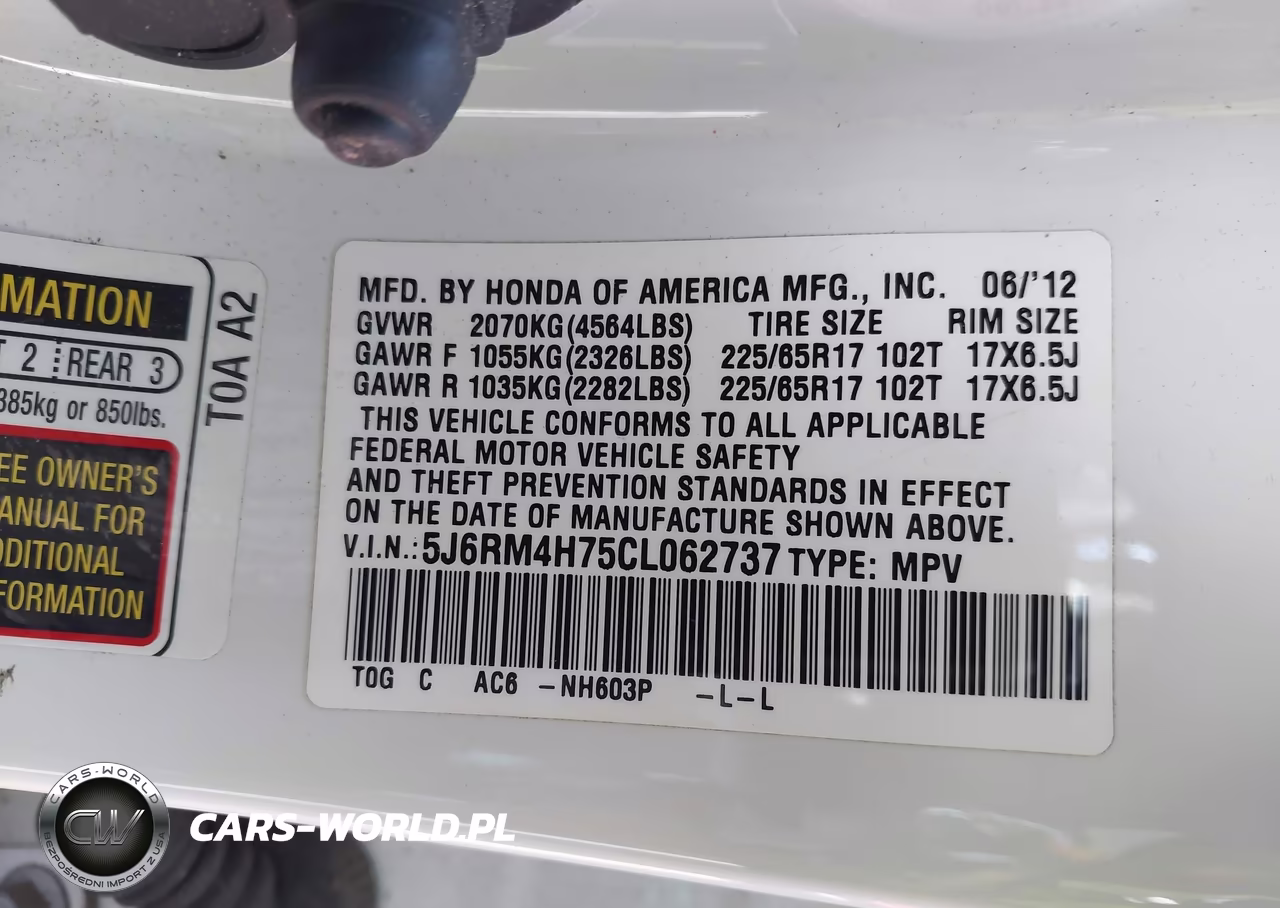 2012 Honda Cr-V Ex-L VIN:5J6RM4H75CL062737 - 9