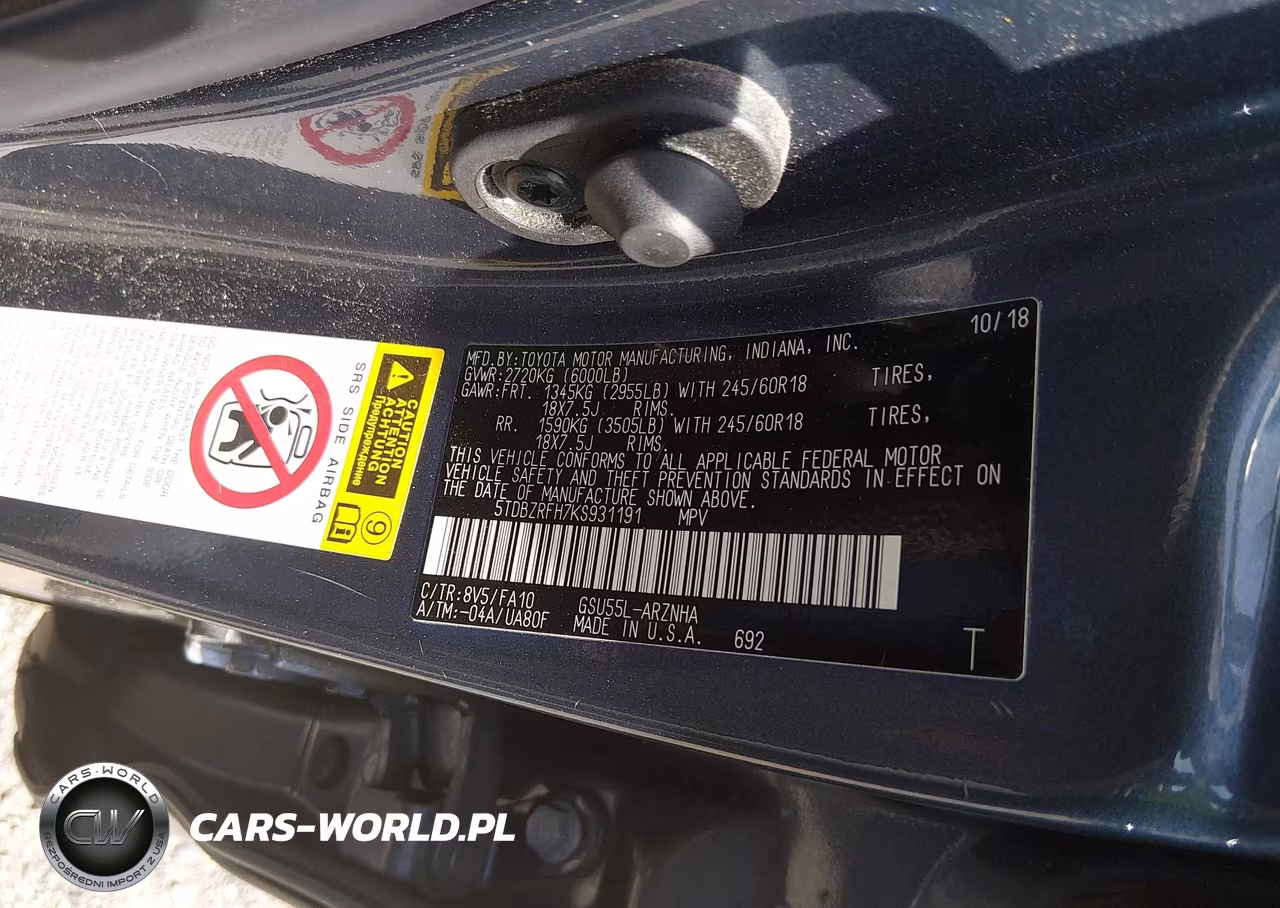2019 Toyota Highlander Le Plus VIN:5TDBZRFH7KS931191 - 9